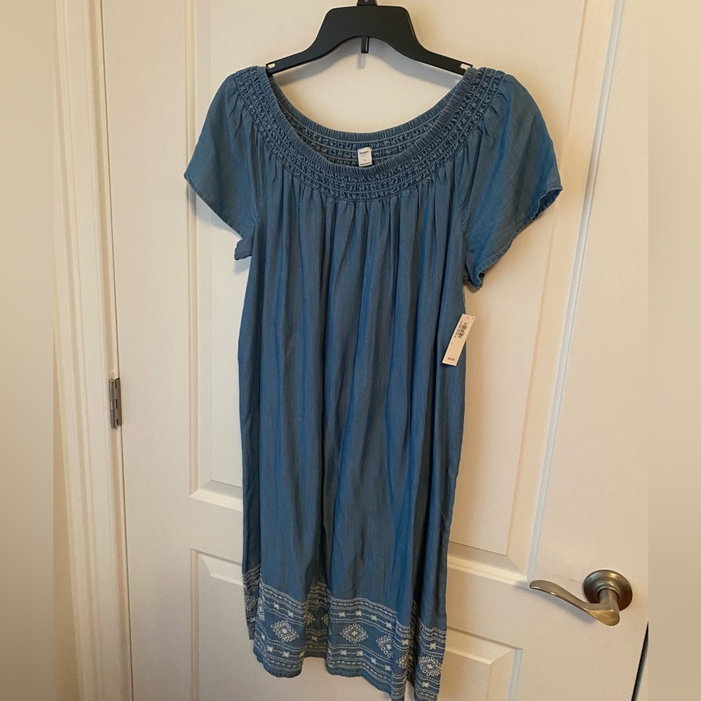 Old Navy Blue Embroidered Midi Dress